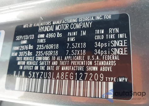 2014 Hyundai Santa Fe Sport из США, поврежденный, VIN 5XYZU3LA8EG127209